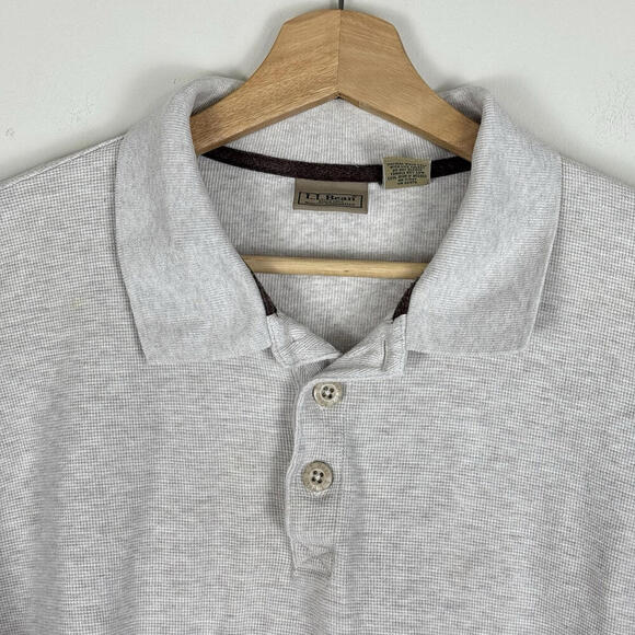 L.L Bean Long Sleeve Rugby Shirt Men Sz L-Tall Waffle Thermal Classic Fit Beige - Picture 5 of 11